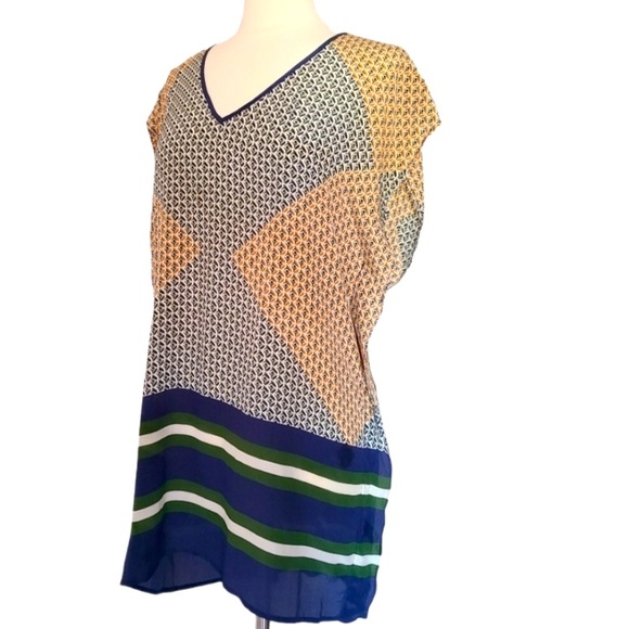 J. Crew 100% Silk Mosaic Mixed Media Print Kimono Cover-Up Dress Blouse Top - Picture 8 of 10